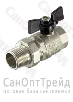 Кран шаровой усиленный АМЕРИКАНКА никелированный бабочка 1" АМ/НР полнопроходной TiM 20124518 - фото 25135
