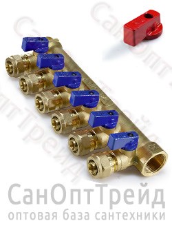 Коллектор с отсекающими кранами МП 3/4", 6 х 16 ТiМ 20124403 - фото 25343