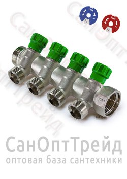 Коллектор с регулирующими вентилями, под «евроконус» 1", 4 х 3/4" TiM 20124432 - фото 25361