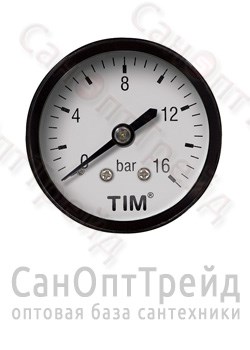 Манометр 1/4" горизонтальный (аксиальный) 16 бар 50мм TiM 20124852 - фото 25459