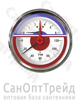 Термоманометр 1/2" горизонтальный (аксиальный) 4 бар T=120°C 80мм TiM 20125932 - фото 25480