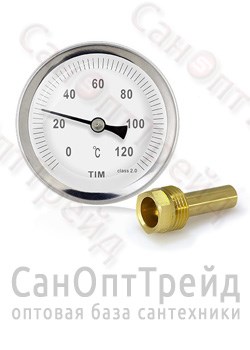 Термометр 1/4" с гильзой T=120°C 50мм TiM 20123075 - фото 25482