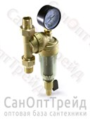 Фильтр тонкой очистки угловой с манометром 1/2" НР/НР стекло TiM 20123636